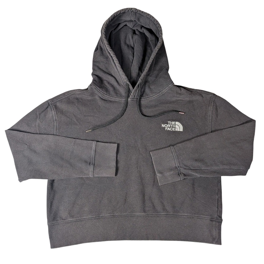 The North Face Womens Black Cropped Pullover Hoodie Fleece Logo Sweatshirt